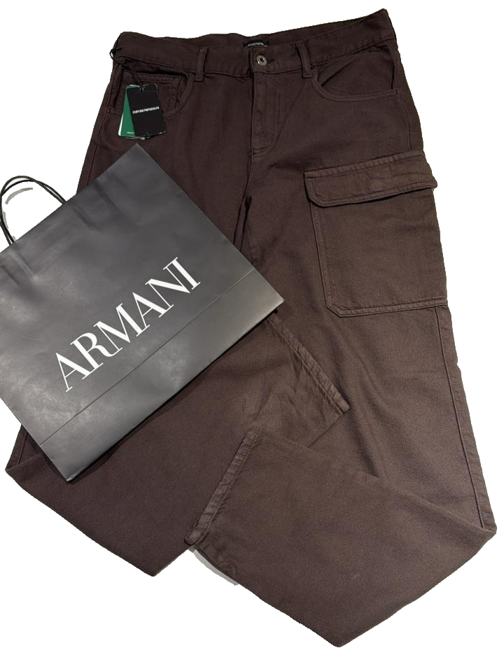 BNWT Emporio Armani Brown Cargo Straight Leg Jeans Men's Size 16A