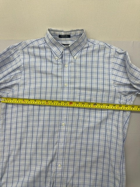 Chaps Blue White Plaid Long Sleeve Button-Down Dress Shirt 15.5 Wrinkle Free
