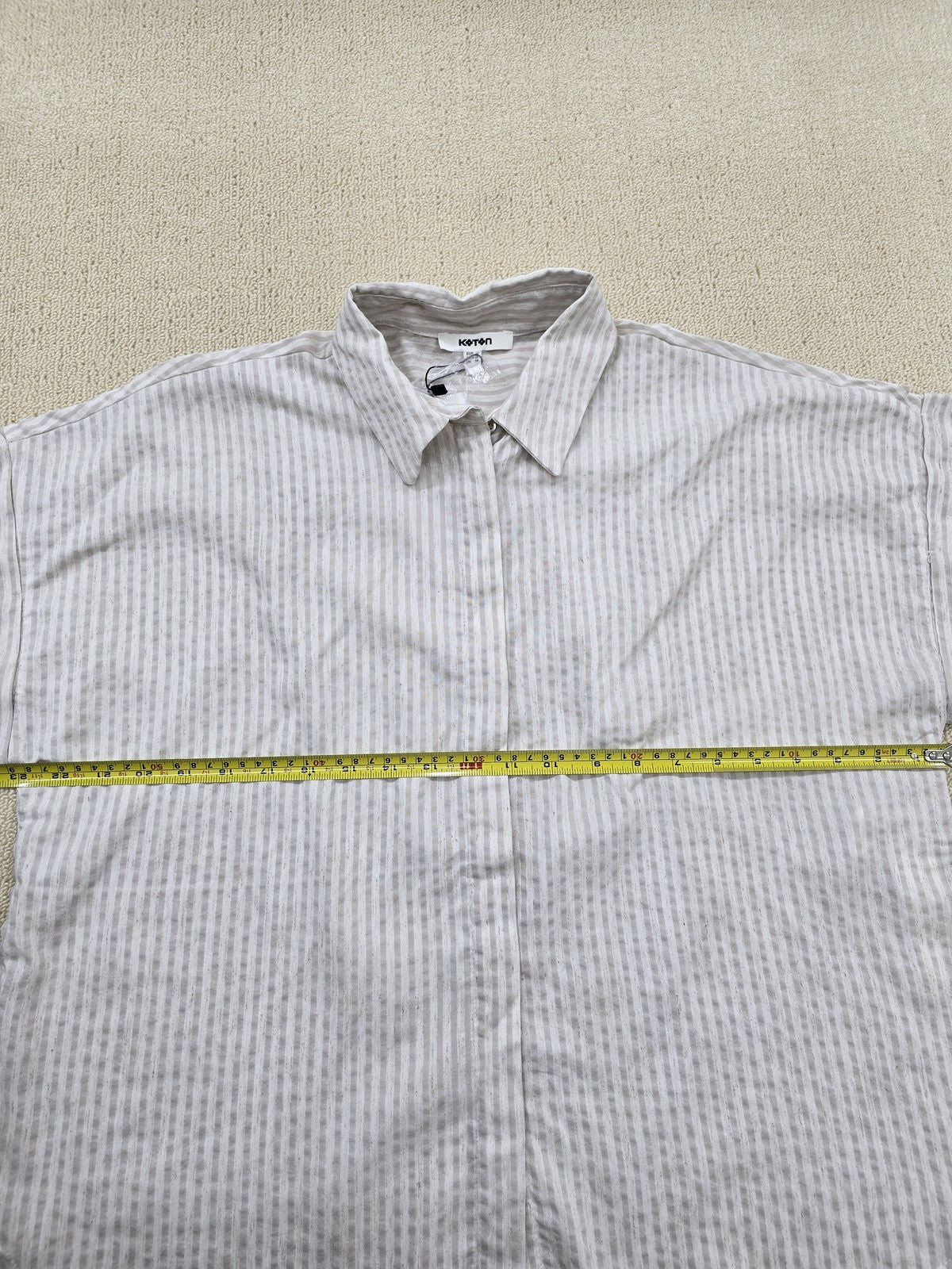 Koton Women's Beige Striped Short Sleeve Linen Shirt Regular Fit