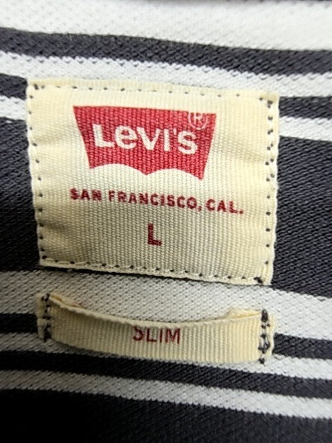 Levi's Men's Black White Striped Slim Fit Polo Shirt Size L Cotton