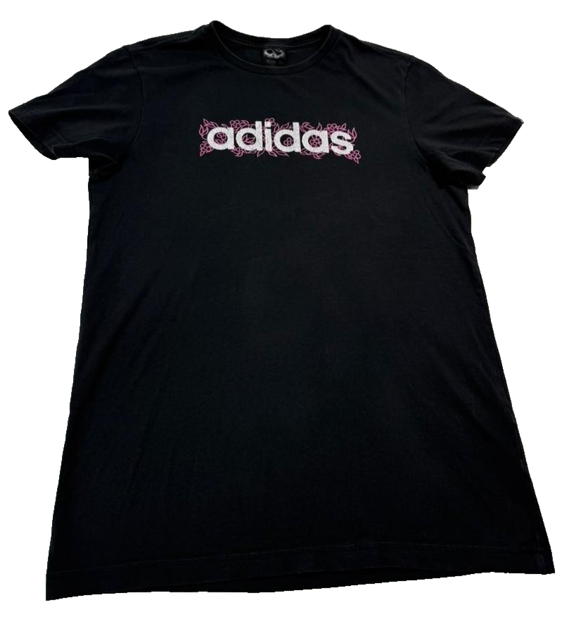 Adidas Black T-Shirt Floral Pink Logo Graphic Casual Women's Size S