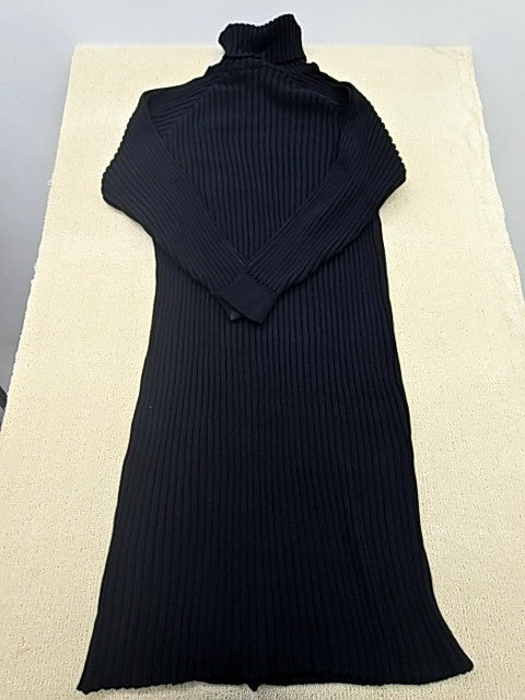 YAS Black Ribbed Turtleneck Midi Knit Dress L Long Sleeve