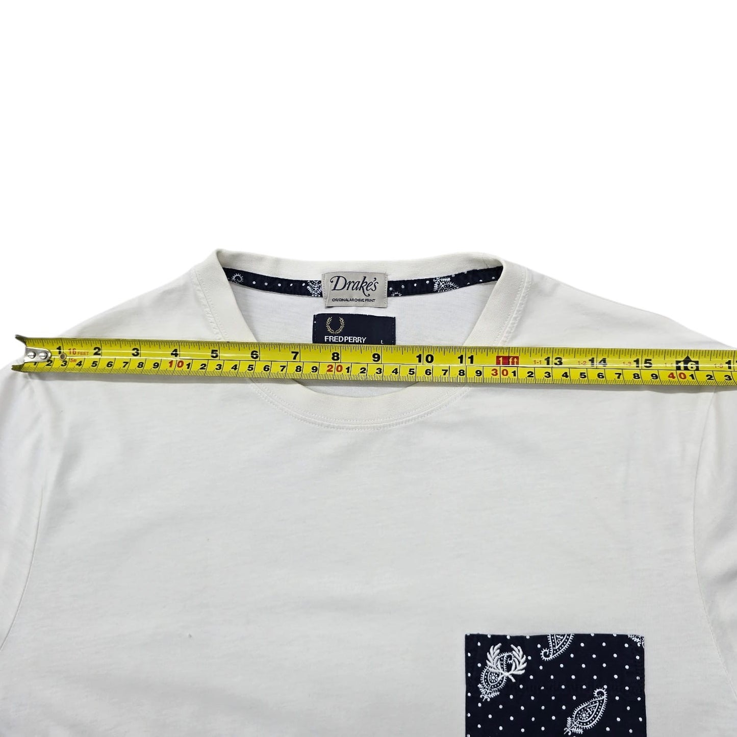Fred Perry x Drake's Men's White Paisley T-Shirt L Regular Cotton