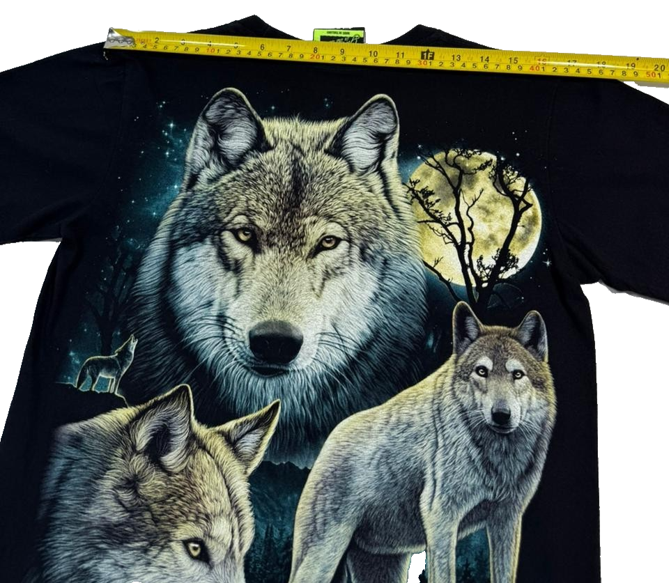 Black Wolf Graphic T-Shirt Moon Wildlife Nature Print Short Sleeve Size S