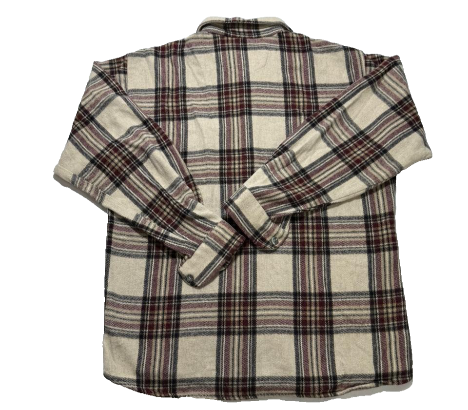 Marc Gibaldi Plaid Flannel Shirt Beige Red Check Long Sleeve Men's Casual Top XL