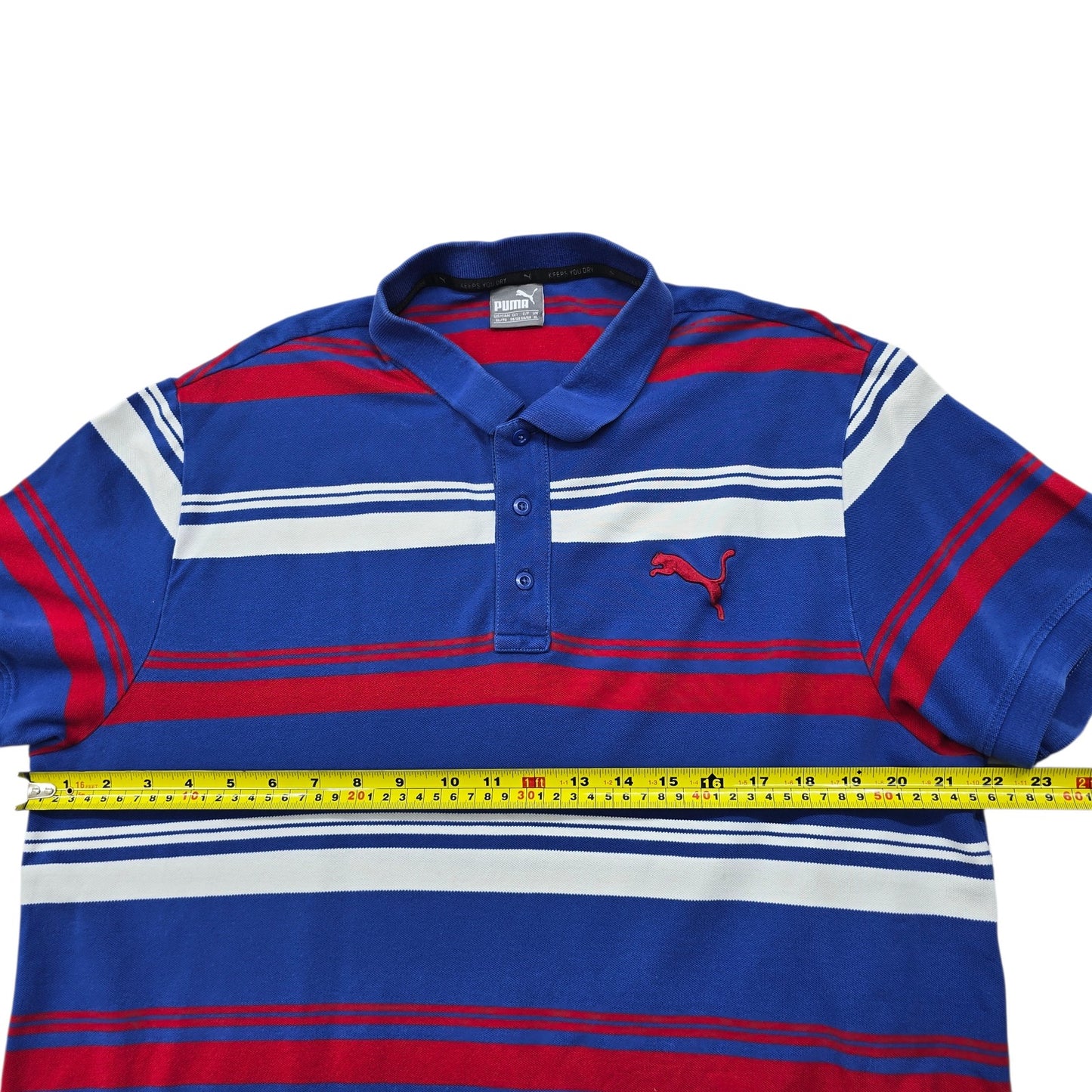 PUMA Men's Blue Red White Striped Polo Shirt XL EU