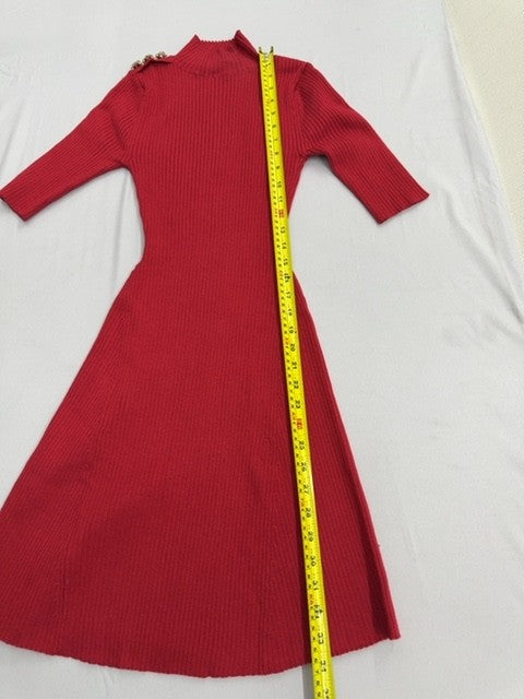 Karl Lagerfeld Red Mock Neck Short Sleeve Beaded Dress XS