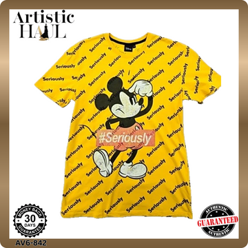 Disney Mickey Mouse Yellow M Short Sleeve 100% Cotton Tee