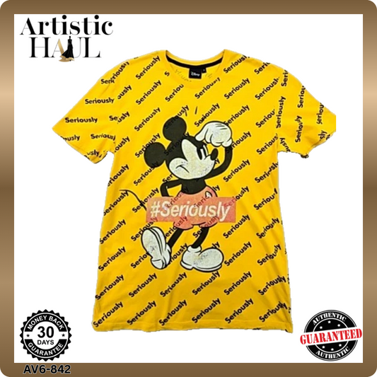 Disney Mickey Mouse Yellow M Short Sleeve 100% Cotton Tee