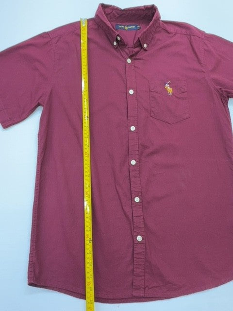 Ralph Lauren Boys Burgundy Solid Button-Down Shirt XL Cotton Regular Fit