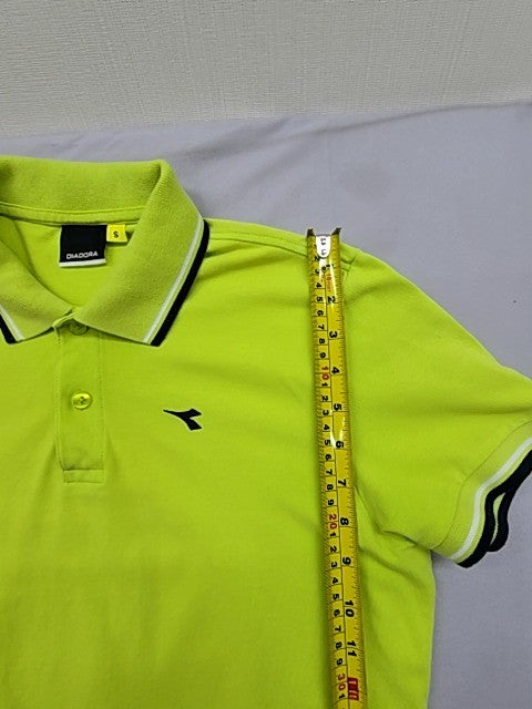 Diadora Green Tennis Polo Shirt Men S Italy Cotton Pique White Piping