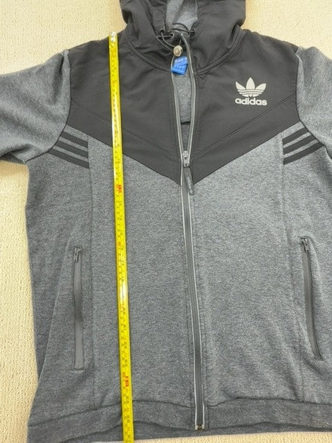 Adidas Essentials Men's L Grey Full-Zip Fleece Hoodie 3-Stripes