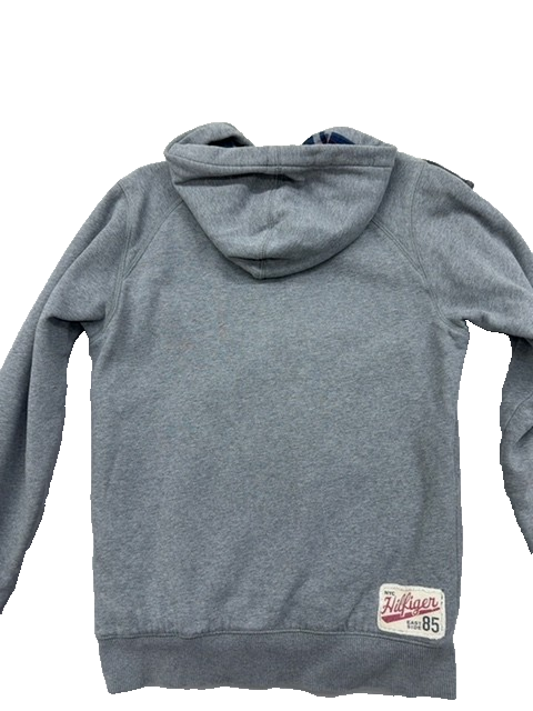 Tommy Hilfiger Grey Zip Hoodie S Vintage Fit Embroidered Patch Cotton Poly