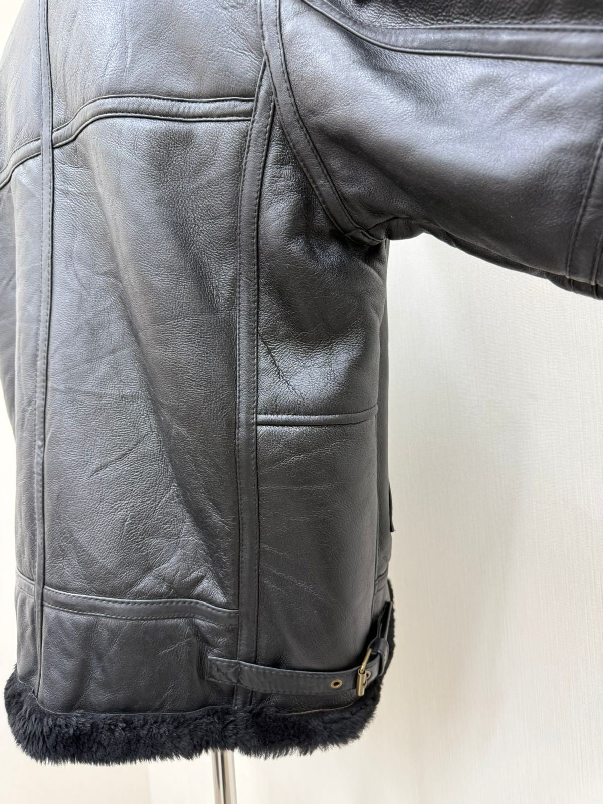 Men's Italian Sheepskin Leather Bomber Jacket Black Premium Soft Fur Size Asian L