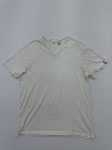 LEVI'S Men White V-Neck T-Shirt Size XL 100% Cotton Jersey Excellent