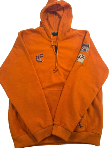 Explora Men'S  Orange Fleece Hoodie Quarter Zip Pullover Embroidered Patch Xl