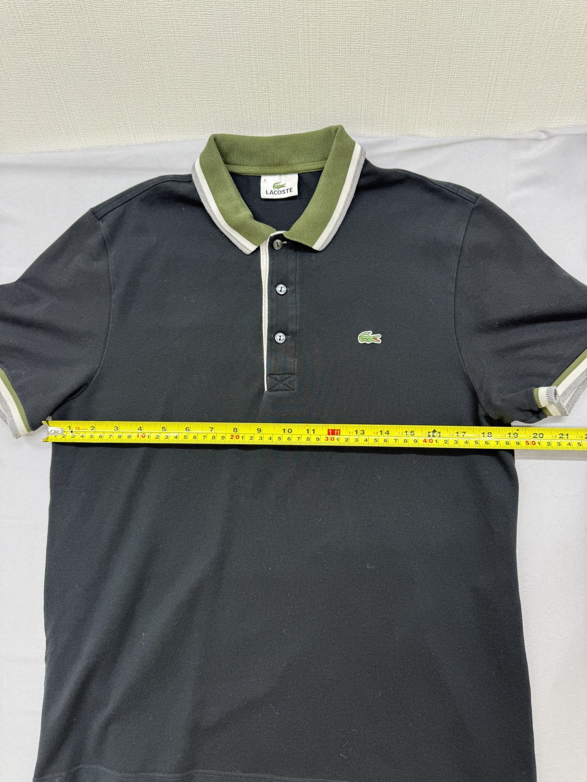 Lacoste Black Classic Fit Polo Sz 5 Short Sleeve Contrast Collar Croc Logo