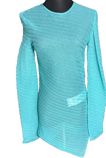 Bnwt Giorgio Armani Women�S Sheer Ribbed Asymmetric Top Turquoise Size 42,