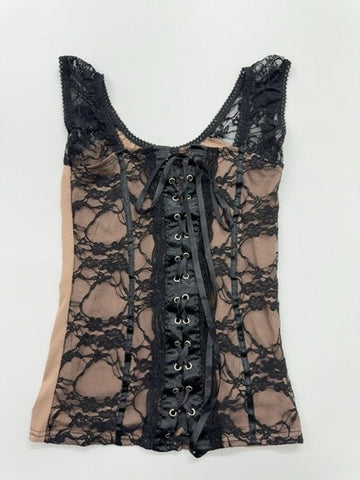 VivianMiele Women Beige Lace Corset Cami Top Size XL Slim Stretch