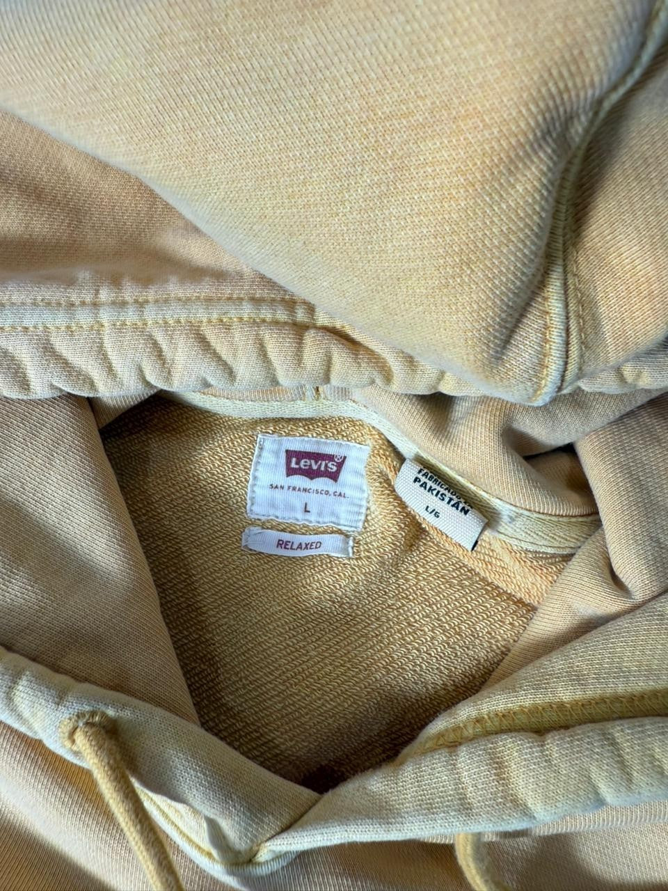 Levi's Men Beige Pullover Hoodie Relaxed Fit Size L Hooded Sweatshirt
