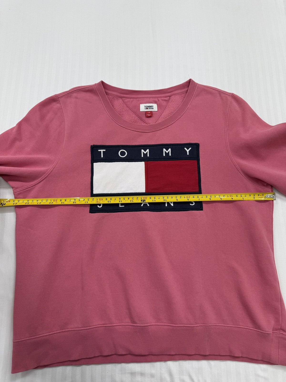 Tommy Jeans Pink Pullover Hoodie Sweatshirt Kids L/6 French Terry Logo Patch