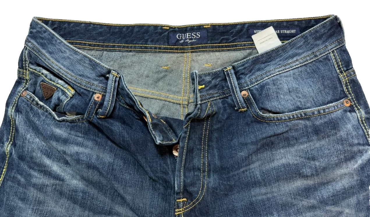 Guess Rebel Regular Straight Denim Men's Blue Jeans Cotton Casual Pants Size 33