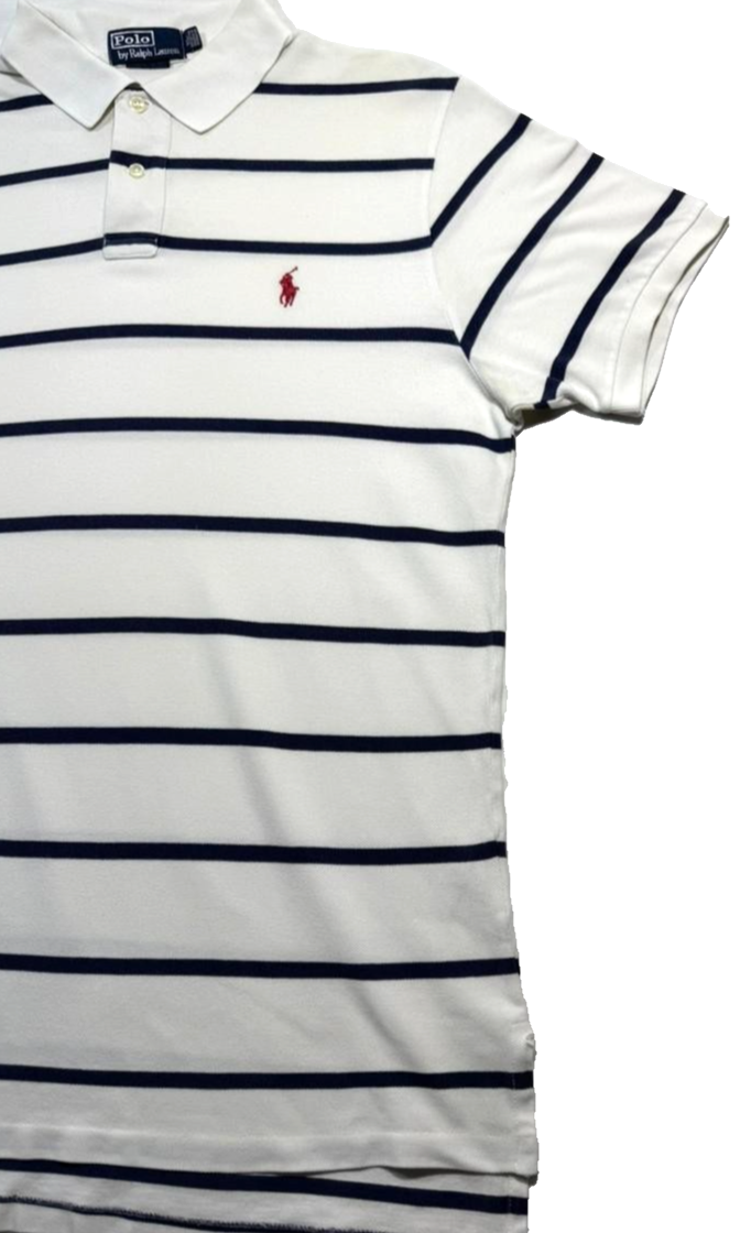 Polo Ralph Lauren Classic Fit Soft Cotton Polo Shirt In White With Navy Blue -XL