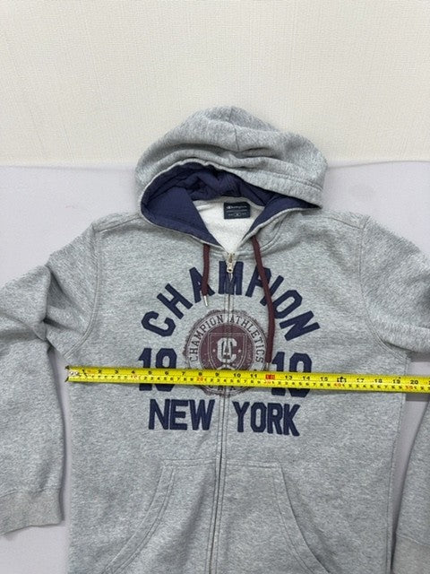 Champion New York Zip Hoodie Gray M Fleece Graphic Print