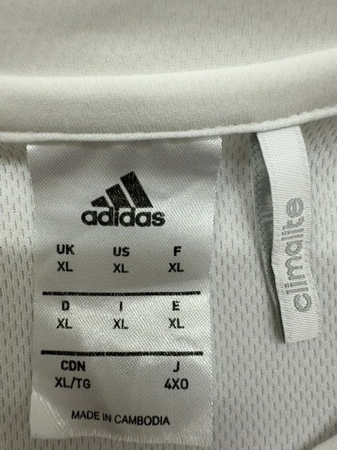 Adidas Men's XL White Striped Climalite Short Sleeve Jersey Crewneck