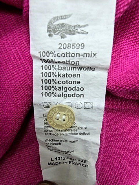 Lacoste Women's Pink Classic Polo Shirt Size 9 Cotton France