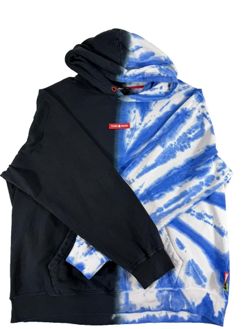 Teddy Fresh Hoodie Men's L Black Blue Tie Dye Pullover Streetwear