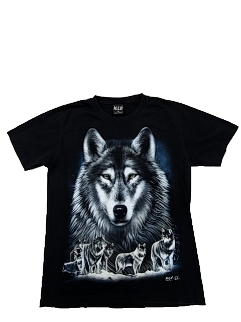 Wild Wolf Pack Black T-Shirt Men's Size M 100% Cotton Crewneck Short Sleeve