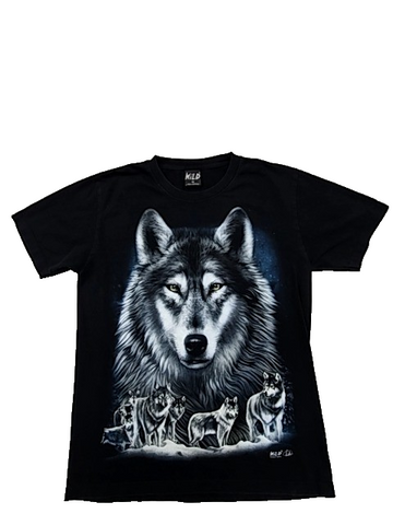 Wild Wolf Pack Black T-Shirt Men's Size M 100% Cotton Crewneck Short Sleeve