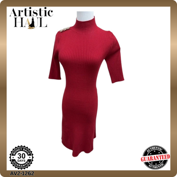 Karl Lagerfeld Red Mock Neck Short Sleeve Beaded Dress XS