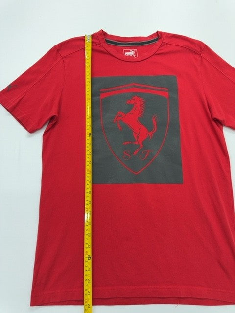 PUMA Men Red Graphic Logo T-Shirt Size M Regular Crew Neck Cotton Jersey