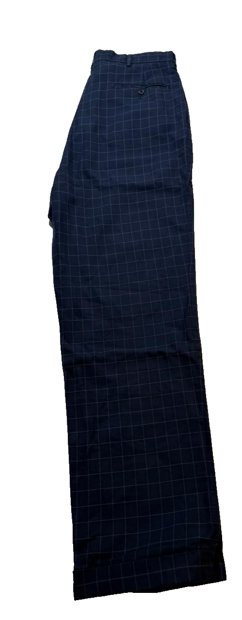 Vintage Polo Ralph Lauren Navy Blue Cotton Windowpane Pleated Trousers Pant 34