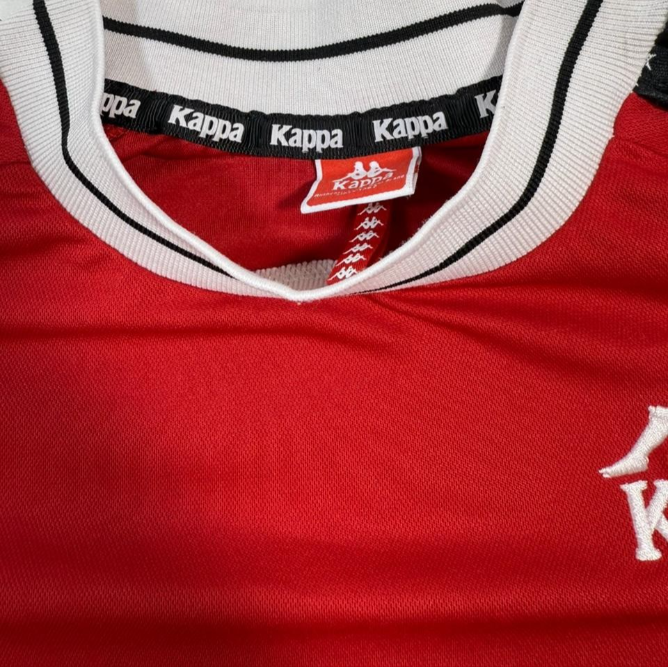 Kappa Men's Red Banda Long Sleeve Shirt White Logo Taped Sleeves Stars Size M