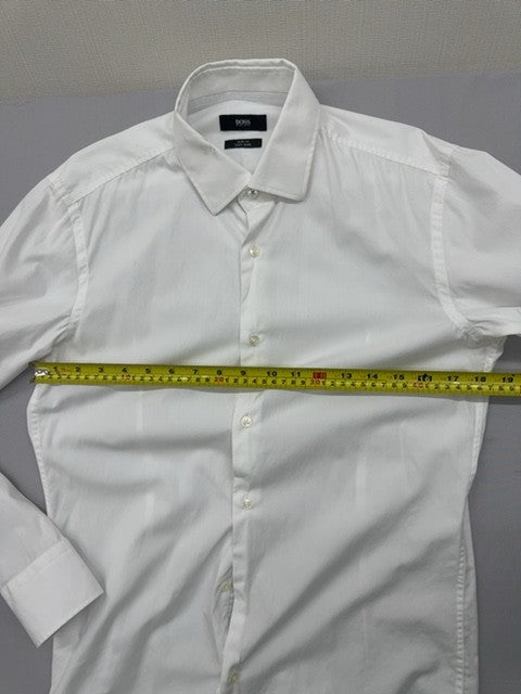 Hugo Boss Slim Fit White Cotton Dress Shirt 15.5 Spread Collar Easy Iron