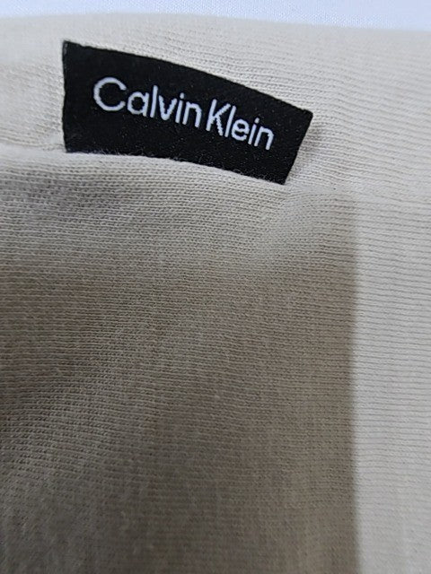 Calvin Klein Men Beige Logo T-Shirt Size S Regular Cotton Crew Neck