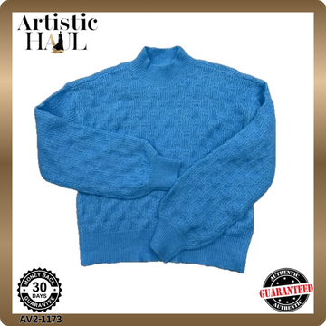 Vila Women's Turtleneck Sweater S Light Blue Balloon Sleeve Knit