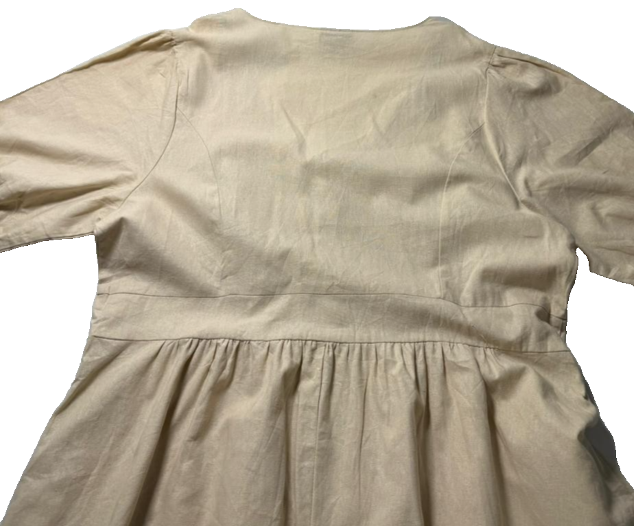 Korean Summer V-Neck Relaxed Maxi Oat Beige Dress - Size M