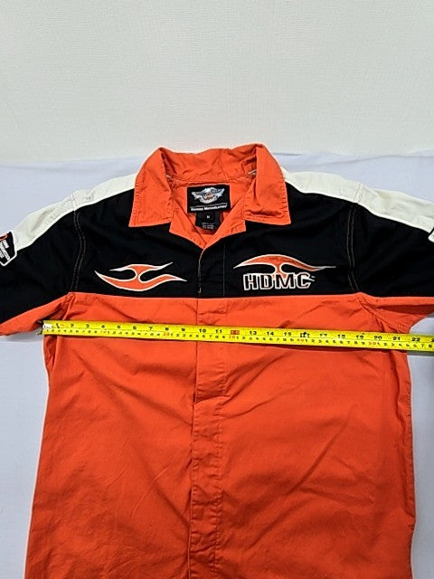 Harley-Davidson Men's Orange Flame Short Sleeve Button-Down Shirt Size M