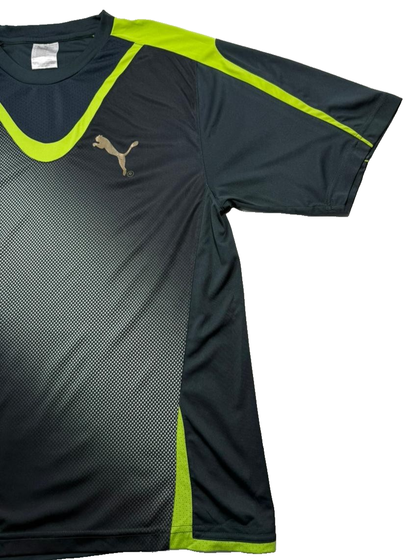 Puma Men's Training T-Shirt Black & Lime Green Gradient Halftone Soccer Jersey L