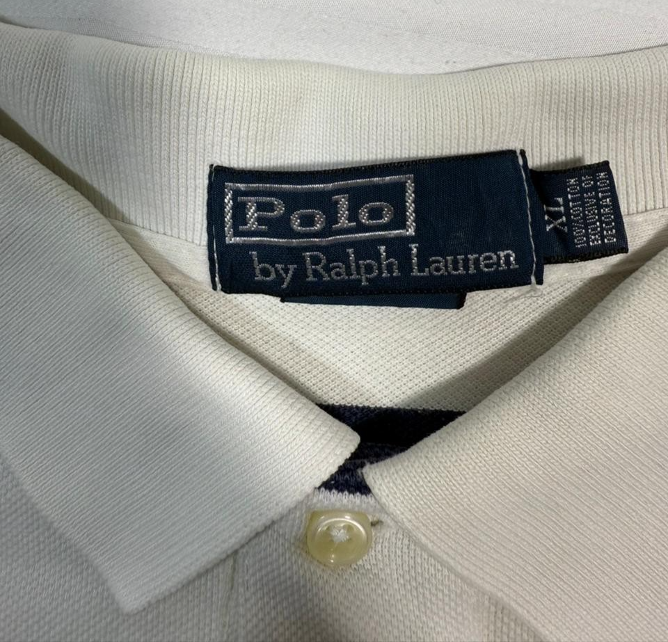 Polo Ralph Lauren Classic Fit Soft Cotton Polo Shirt In White With Navy Blue -XL