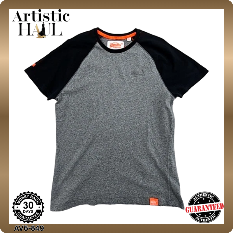 Superdry Vintage Logo Raglan T-Shirt L Grit Grey/Black Cotton 2014