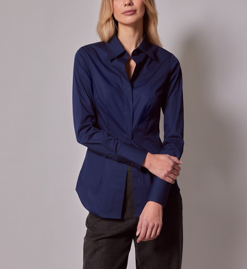 Hugo Boss Navy Blue Women's Long Sleeve Button-Down Blouse Shirt - Size S