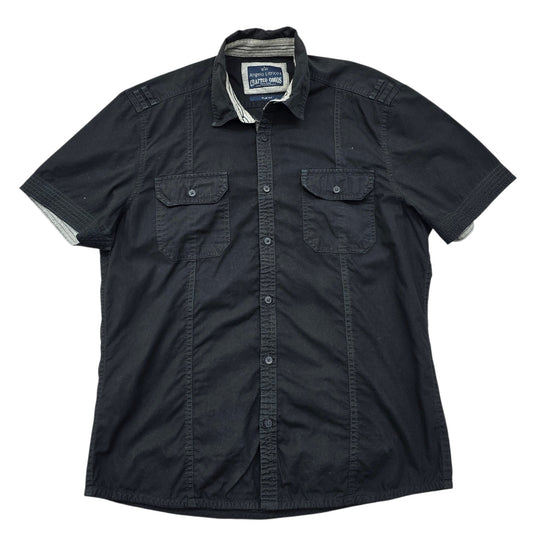 Angelo Litrico Men's Black Shirt – Size 42, Slim Fit, Short Sleeve