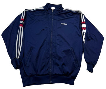 Adidas Navy Blue Track Jacket Vintage Windbreaker Full Zip 3-Stripe Coat Size L