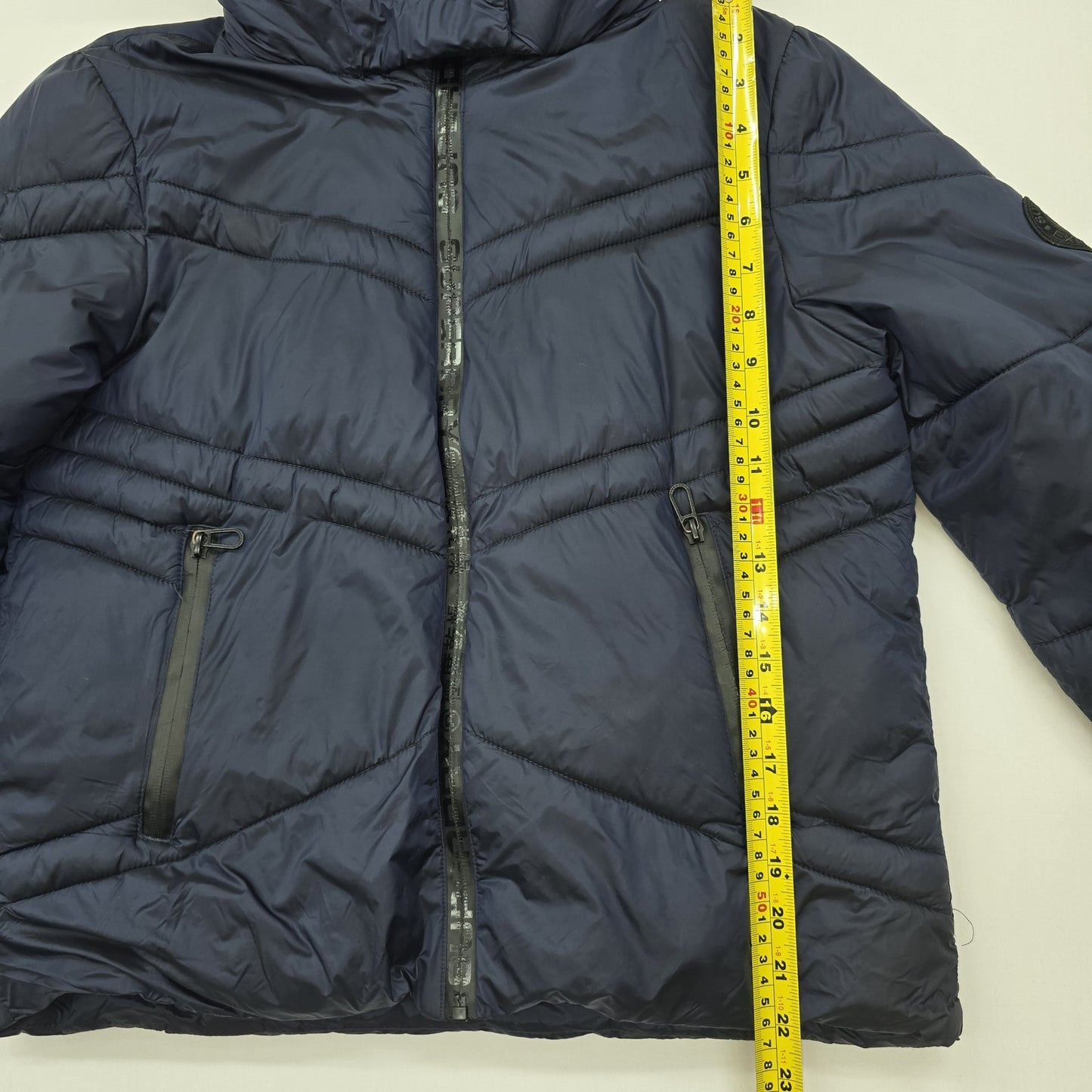 Superdry Men's Navy Hooded Puffer Jacket Size M Zip Quilted Midweight