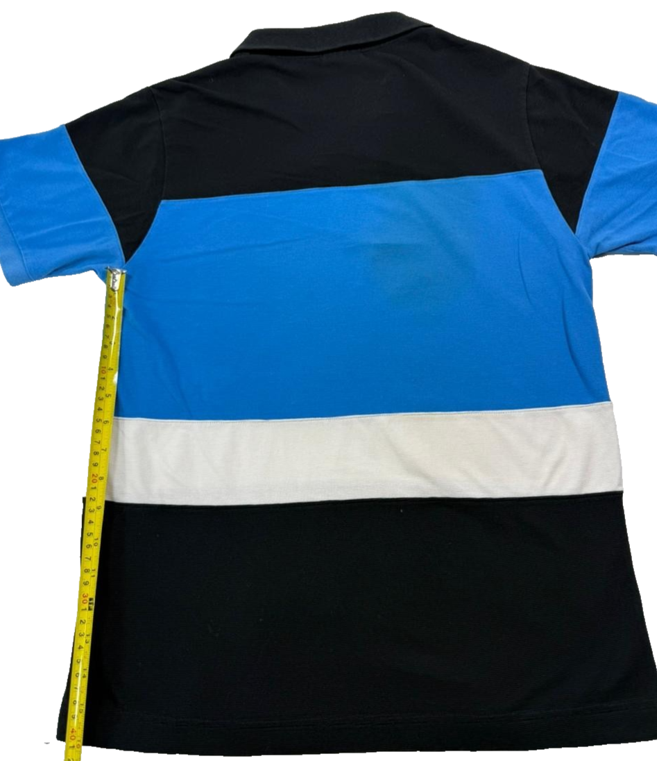 Lacoste Men's Block Stripe Black Blue White Polo Shirt Short Sleeve Size 4